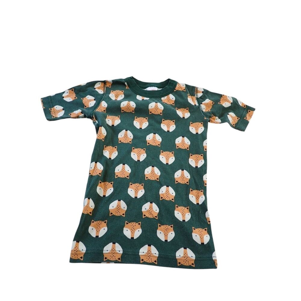Hanna Andersson Pajama Top 10 140cm Green Fox Print Organic Cotton Short Sleeve